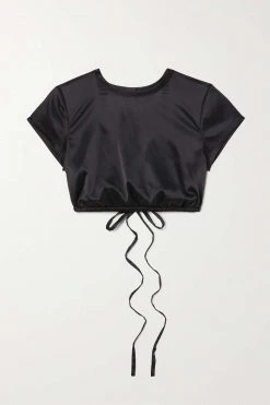 SKIMS Woven Shine Crop Top – Onyx – Verkürztes Oberteil Aus Stretch-Satin Mit Cut-out ,Schwarz