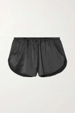 SKIMS Woven Shine Short – Onyx – Shorts Aus Stretch-Satin ,Schwarz
