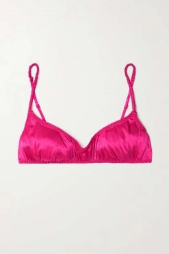 SKIMS Woven Shine Scrunchie Scoop Bralette – Raspberry – Soft-BH Aus Stretch-Satin ,Pink