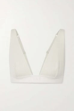 SKIMS Cotton Plunge Bralette – Bone – Bustier Aus Geripptem Jersey Aus Einer Baumwollmischung ,Weiß