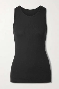 SKIMS Boyfriend Tank – Onyx – Tanktop Aus Geripptem Stretch-Jersey ,Schwarz