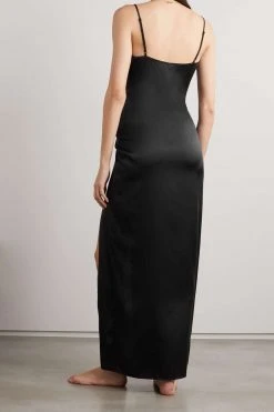 SKIMS Ruched Stretch-Silk Slip Dress – Soot – Slipdress Aus Stretch-Seide Mit Raffung ,Schwarz -Skims Verkaufsgeschäft w920 q60 295