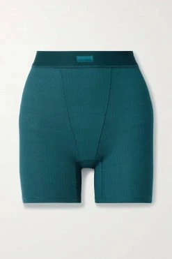 SKIMS Soft Lounge Boxer – Teal – Shorts Aus Geripptem Stretch-Modal-Jersey ,Türkis