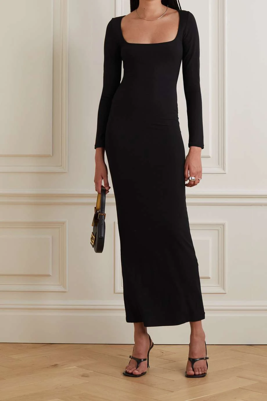 SKIMS Soft Lounge Dress – Onyx – Maxikleid Aus Geripptem Stretch-Modal ,Schwarz 2 SKIMS Soft Lounge Dress – Onyx – Maxikleid Aus Geripptem Stretch-Modal ,Schwarz – Bild 2