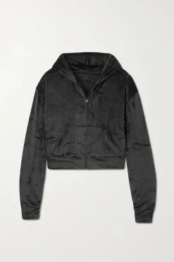 SKIMS Velour Hoodie – Soot – Kapuzenjacke Aus Velours ,Schwarz