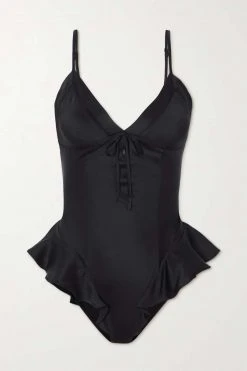 SKIMS Silk Teddy – Soot – Body Aus Satin Aus Einer Vorgewaschenen Seidenmischung Mit Rüschen ,Schwarz