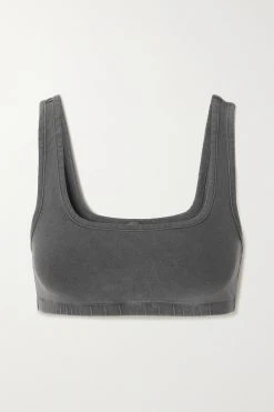 SKIMS Outdoor Basics Scoop Neck Bralette – Ash – Bustier Aus Stretch-Baumwoll-Jersey ,Schiefer