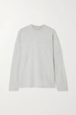 SKIMS Boyfriend Long Sleeve T-Shirt – Light Heather Grey – Oberteil Aus Jersey Aus Einer Modal-Baumwollmischung Mit Stretch-Anteil ,Grau