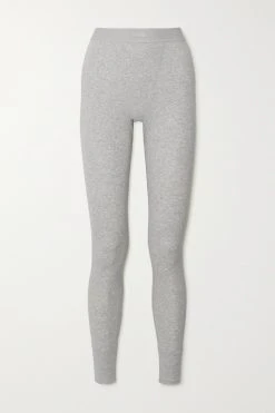 SKIMS Cotton Rib Thermal Legging – Light Heather Grey – Leggings Aus Gerippter Stretch-Baumwolle ,Hellgrau