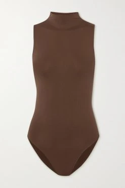 SKIMS Essential Mock Neck Sleeveless Bodysuit – Smokey Quartz – Body Mit Stehkragen ,Neutral