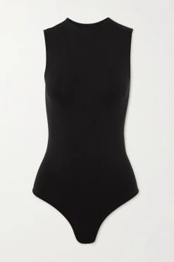 SKIMS Essential Crew Neck Long Sleeve Bodysuit – Onyx – String-Body Mit Rundhalsausschnitt ,Schwarz