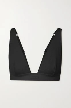 SKIMS Plunge Bralette – Soot – Bustier Aus Geripptem Jersey Aus Einer Baumwollmischung ,Schwarz