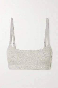 SKIMS Cotton Jersey Scoop Bralette – Light Heather Grey – Bustier Aus Stretch-Baumwoll-Jersey ,Grau