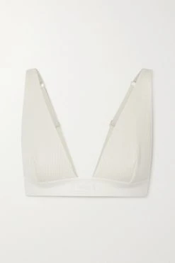 SKIMS Cotton Plunge Bralette – Bone – Bustier Aus Geripptem Jersey Aus Einer Baumwollmischung ,Weiß