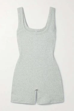 SKIMS Ribbed Stretch-Cotton Jersey Playsuit – Light Heather Grey – Playsuit Aus Stretch-Baumwoll-Jersey ,Grau